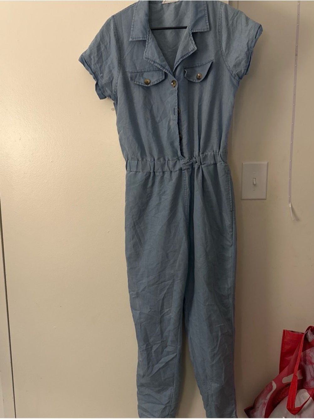 Women’s Light Blue Short-Sleeve Jumpsuit